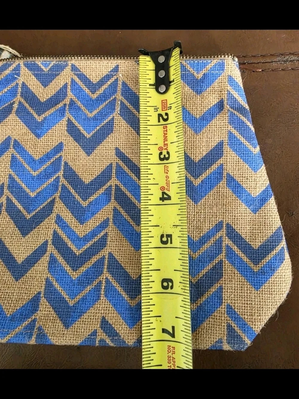 Neiman Marcus Blue Chevron Jute Cosmetic Pouch with Tassel